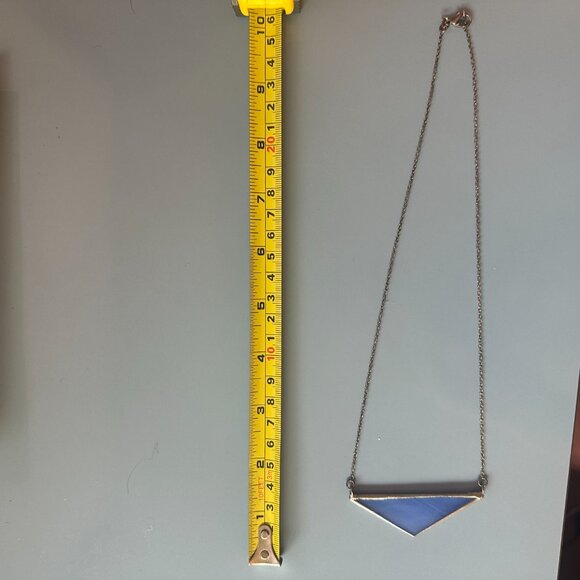 Royal Blue Stained Glass + 926 Sterling Silver Triangle Statement Necklace - Picture 7 of 8